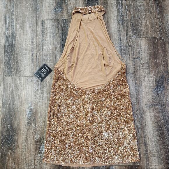 Retrofete Olivia Halter Sequin Mini Dress in Nude Halle Size XL NWOT Open Back - Picture 6 of 13